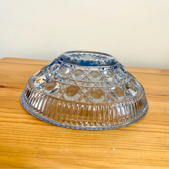 Vintage 70s Blue Glass Bowl Federal Glass Windsor Button and Cane 7.5” - Picture 5 of 7